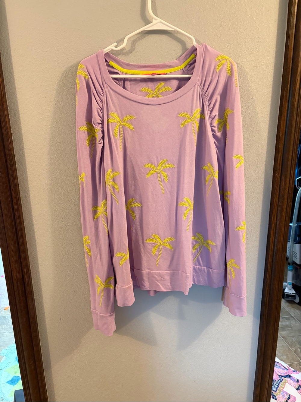 Lilly Pulitzer Lilac Palm-Print Long Sleeve Tee with Yellow Palms